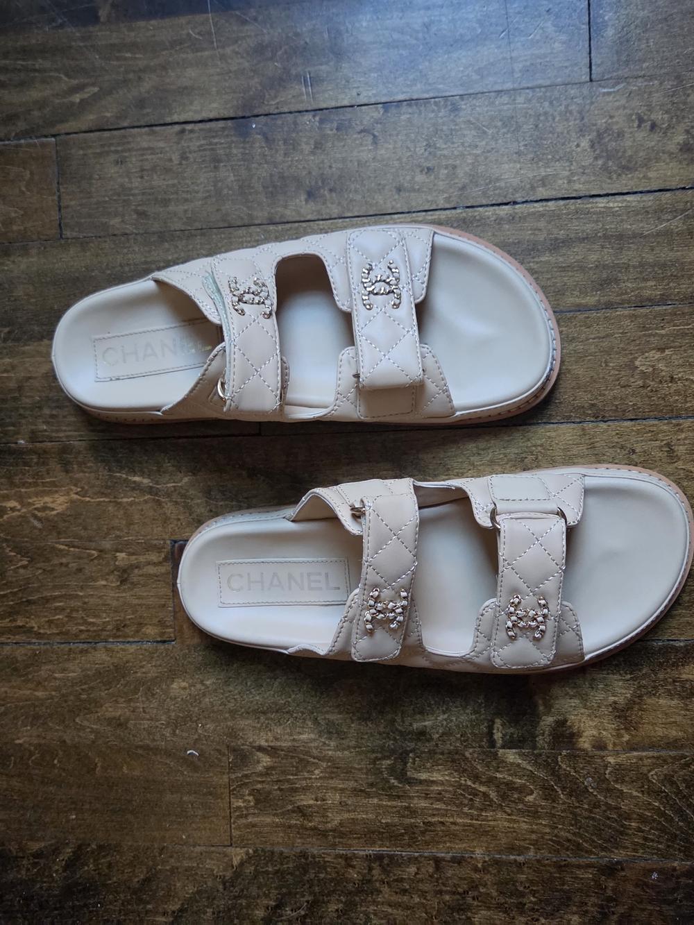 Chanel Beige Quilted Double-Strap Slide Dad Sandals